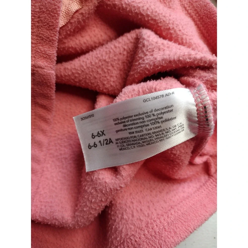 OshKosh Bgosh Girls Pink Fleece Full Zip Jacket Heart Mock Neck‎ Size 6 6X